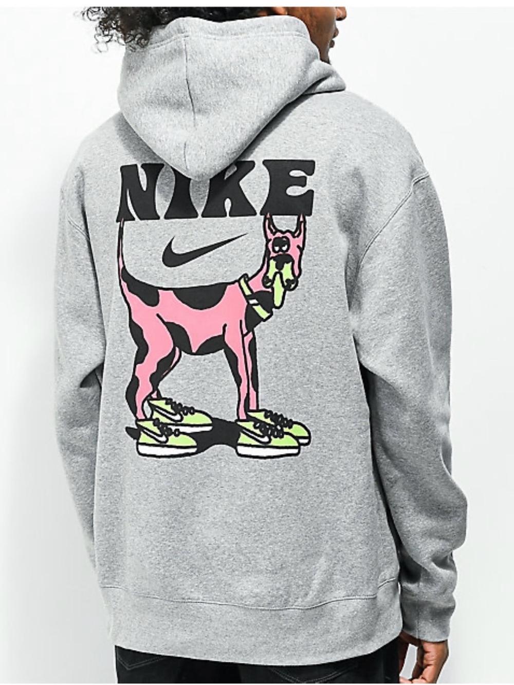 Nike SB Grey Hoodie with Pink Graphic Dog and Neon Accents